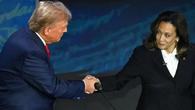 The first debate handshake in eight years, offered by Harris