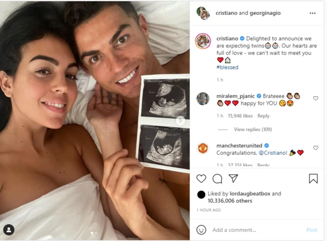 Cristiano Ronaldo and e partner dey expect twins