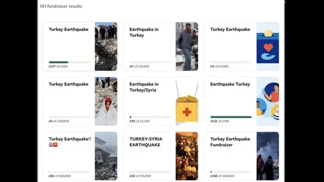 이번 지진 참사 관련 페이팔 내 다양한 기부 페이지