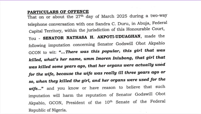 Part of di charges wey di office of di AGF sama against Natasha Akpoti Uduaghan