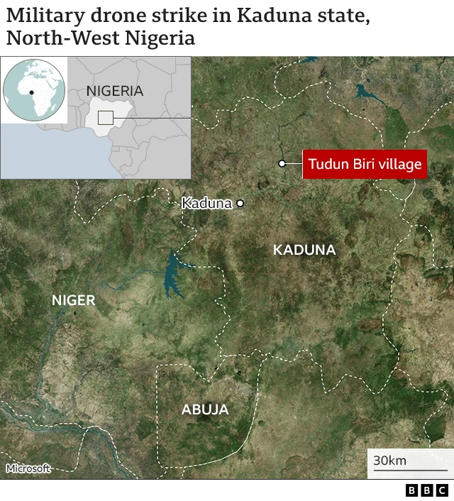 Military drone strike in Kaduna state map