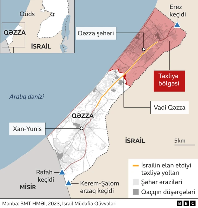 Qəzzanın şimalından insanların köçü
