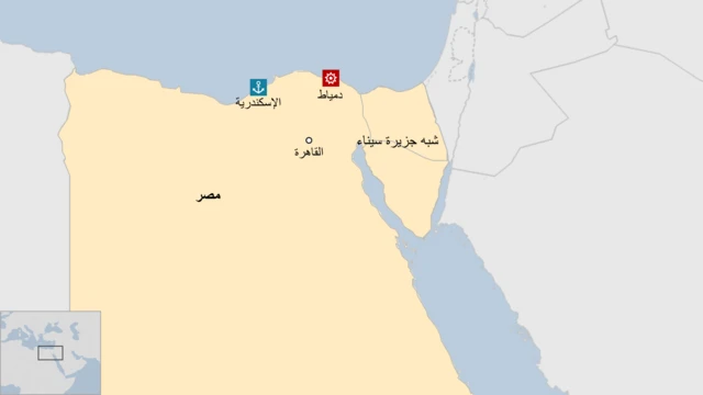 صورة تبين موقع مدينة دمياط