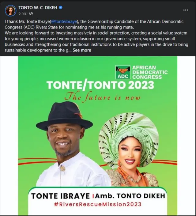 Aworan Ọrọ Tonto Dikeh lori Facebook rẹ