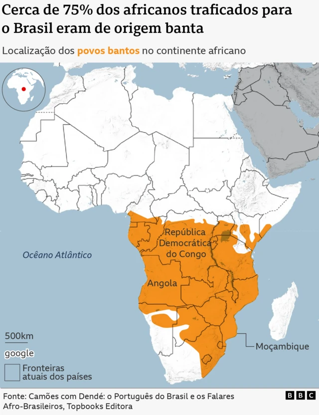 Mapa das línguas da família banta