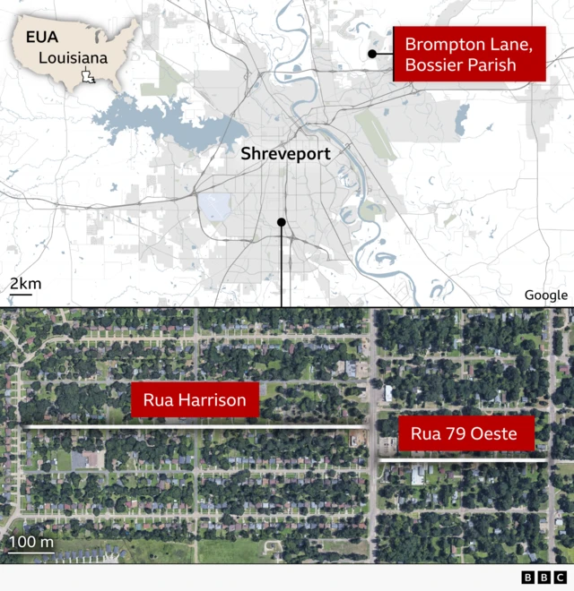 Mapa de Shreveport, onde ocorreu o incidente. 