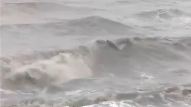 ঘূর্ণিঝড় দানার প্রভাবে উত্তাল দীঘার সমুদ্র।