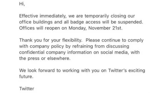 The message sent to Twitter staff