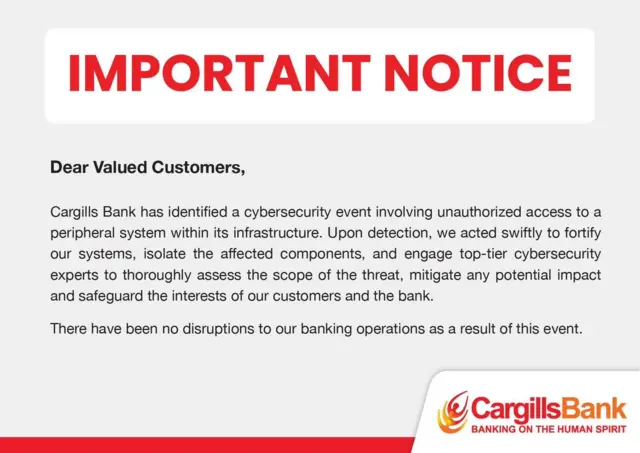 Cargills Bank notice.