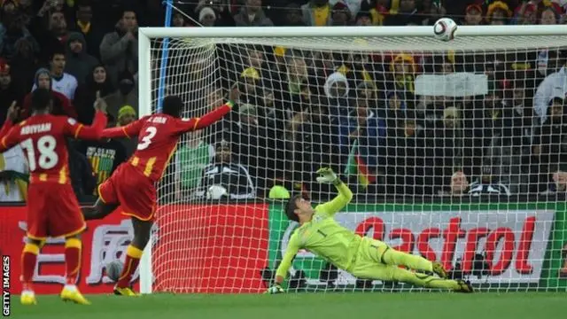 Asamoah Gyan miss crucial penalty wey go give Ghana win into first ever Africa semi-final 
