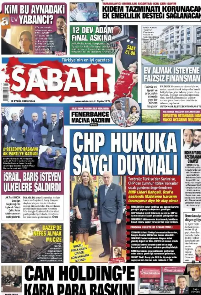 MHP lideri Devlet Bahçeli'yle röportaj, Sabah gazetesinin bugün manşeti oldu
