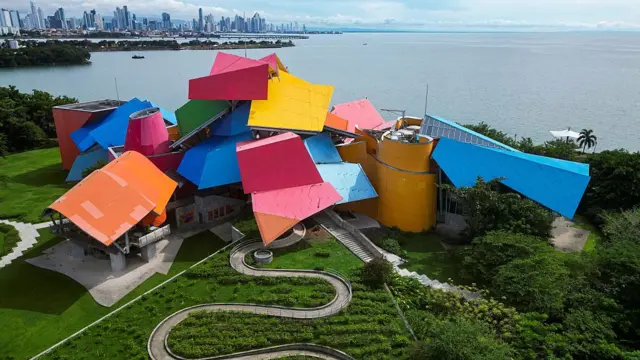 This aerial view shows the BioMuseo, dedicated to Panama's biodiversity and natural history, in Panama City on September 30, 2025. (Photo by Martin Peretti/AFP) (Photo by Martin Peretti/AFP via Getty Images)