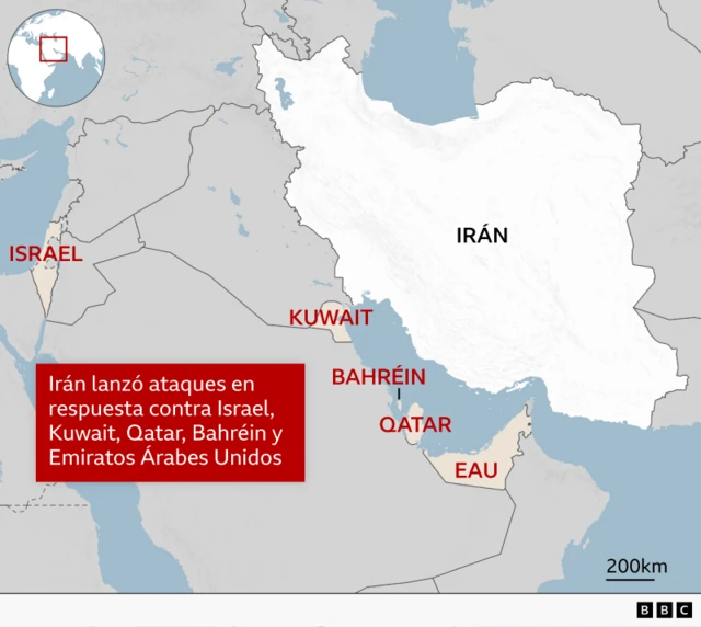 Mapa de los países en los que Irán ha lanzado misiles. 