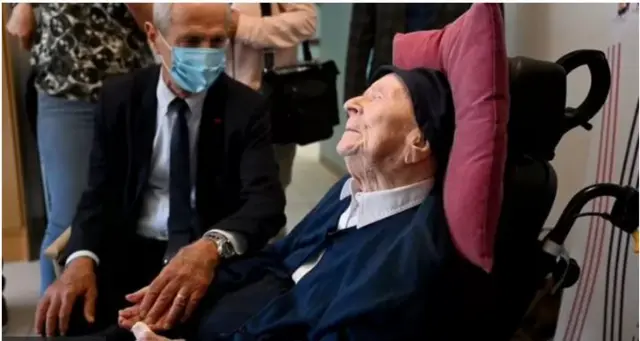 French nun Sister Andre in a wheelchair