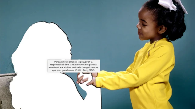 L'illustration montre un enfant regardant et tenant la main d'une image vierge représentant un parent.