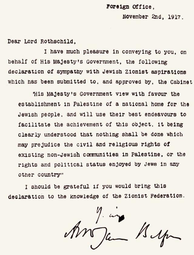 Declaración de Balfour, 1917