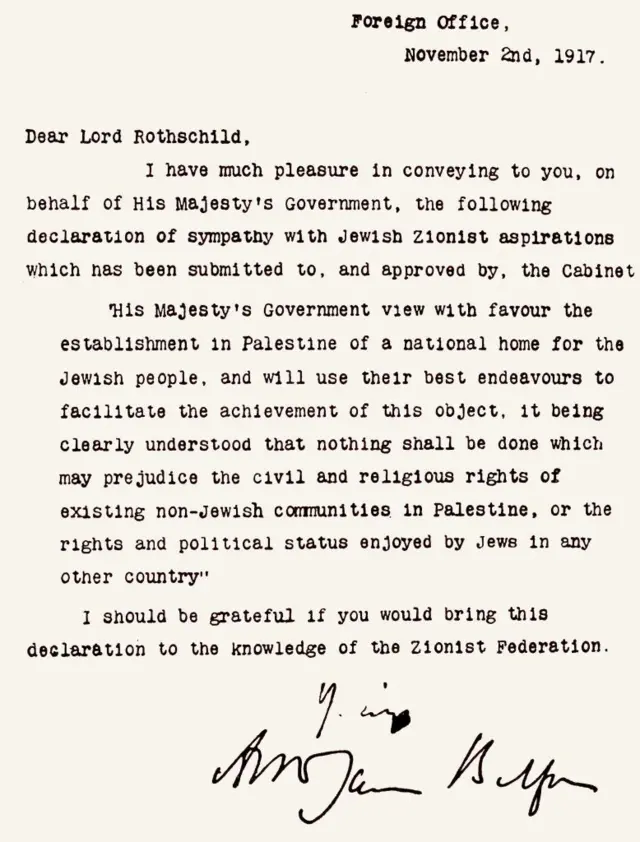Declaración de Balfour, 1917
