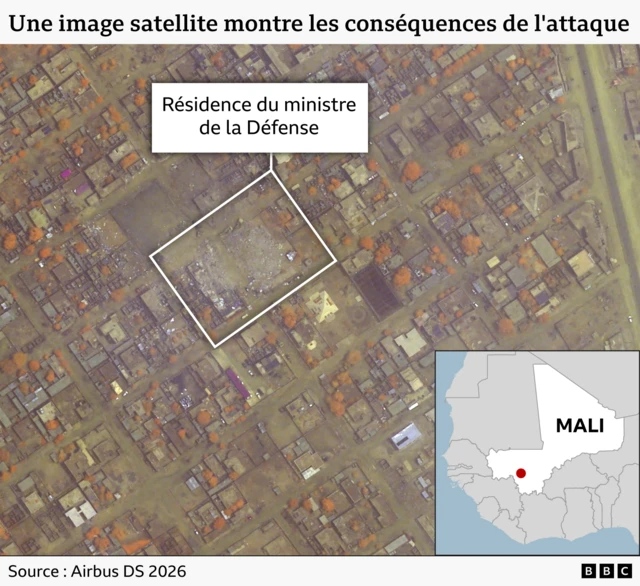 Une image satellite montrant l'emplacement du domicile du ministre de la Défense et les dégâts causés par l'attaque 