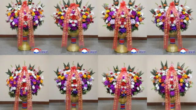 根据朝鲜官方媒体报导，这些花束是由多家俄罗斯建筑公司于四月送给金正恩的。
