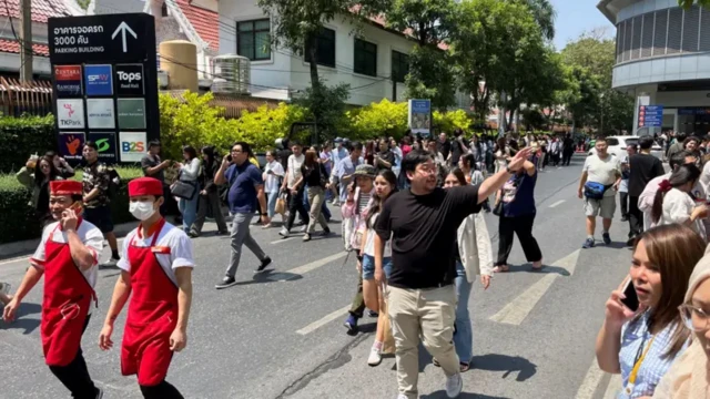 In Bangkok, the earthquake forced people to evacuate from office buildings