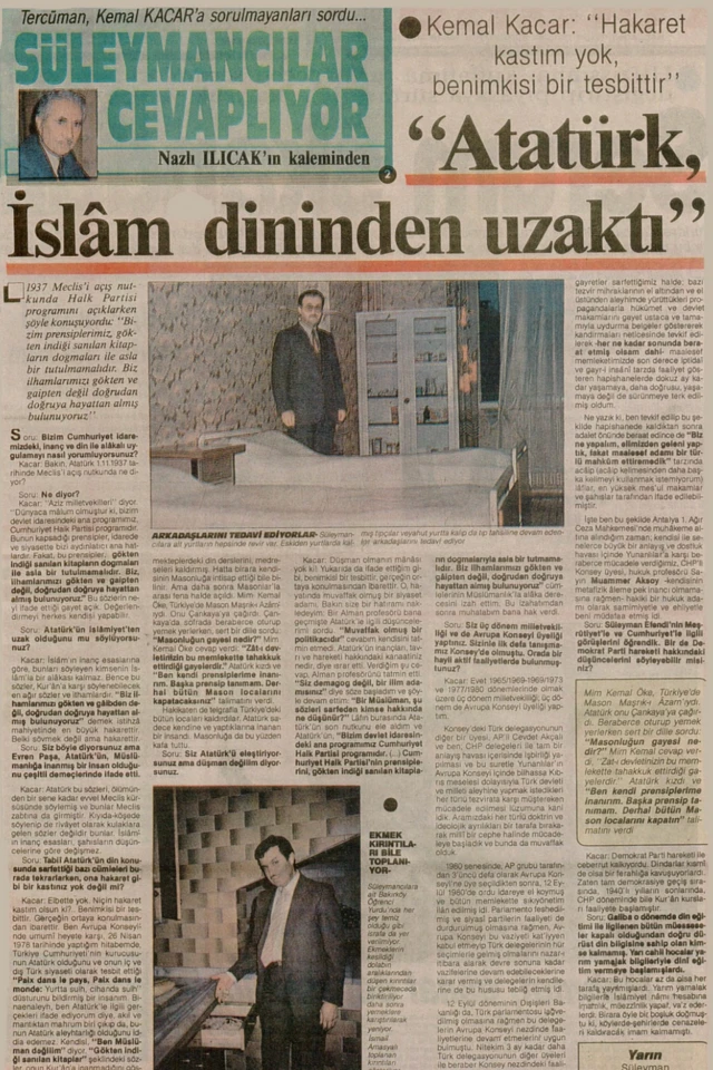 Kemal Kacar'ın 1989 yılında Tercüman gazetesinde yayımlanan röportajı 