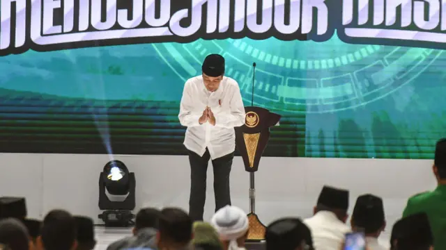 Presiden Joko Widodo menghadairi inaugurasi 'Menuju Ansor Masa Depan' di Jakarta pada Selasa (27/05/2024)