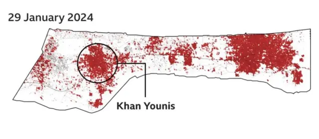 Izrel mụbara ogbunigwe ọ na-atụ na mpaghara ndịda nakwa etiti Gaza na mmalite ọnwa Disemba tupu ọ malite ịkwa mgbọ aghara aghara na Khan Younis bụ nke bibiri ọkara ụlọ dị na Gaza n’ọnwa Jenụwarị.