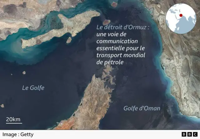Une photo montrant le Golfe, Golfe d'Oman et le détroit d'Ormuz. 