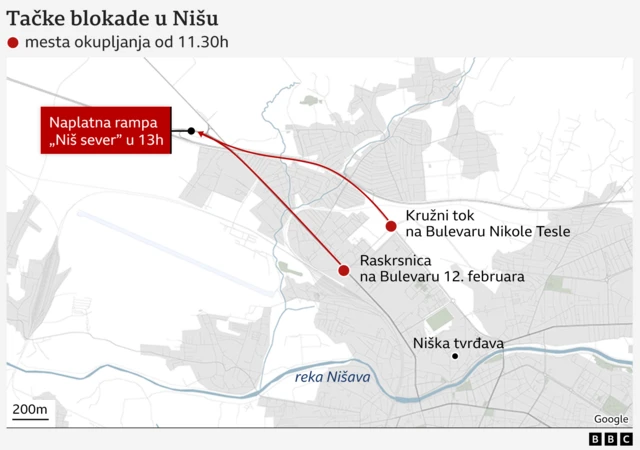 Тачке окупљања у Нишу, одакле се креће ка наплатној станици 