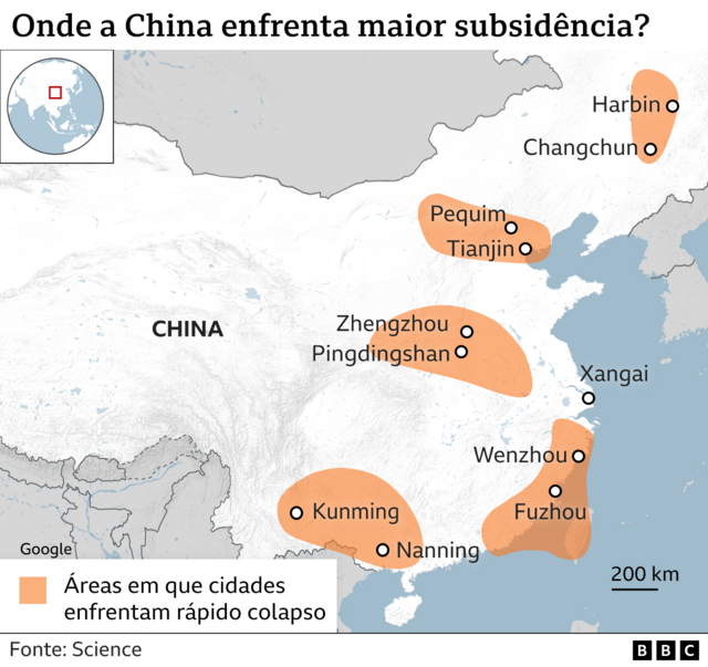Mapa de subsidência na China