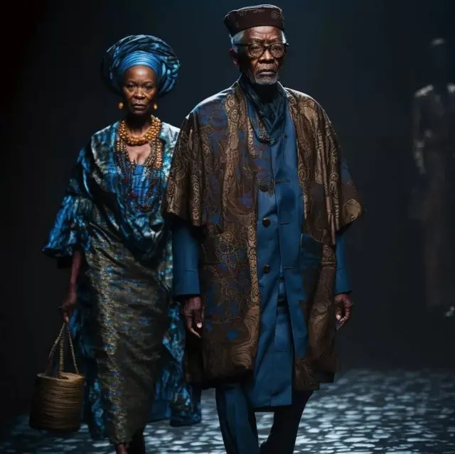 Un couple africain en tenue traditionnelle IA.