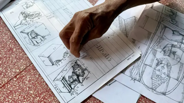 Sketsa batu relief Candi Borobudur yang digambar oleh Werdi.