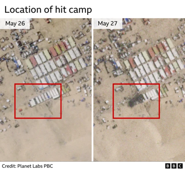 Map showing location of damaged camp in Rafah