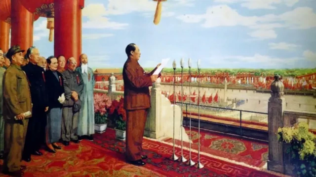 Mao proclaiming the establishment of the People's Republic of China on October 1, 1949
