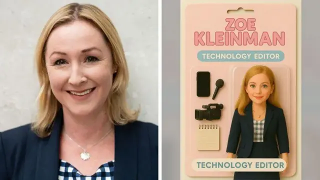 Kiri: Editor teknologi BBC Zoe Kleinman. Kanan: Figur karakter buatan AI miliknya.