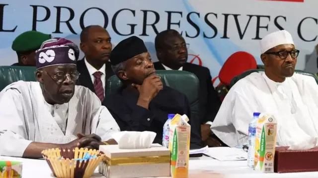 Tinubu, Osinbajo et Président Buhari.