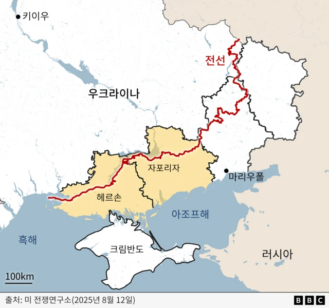 헤르손, 자포리자, 크림반도, 아조프 해, 흑해가 표시된 지도