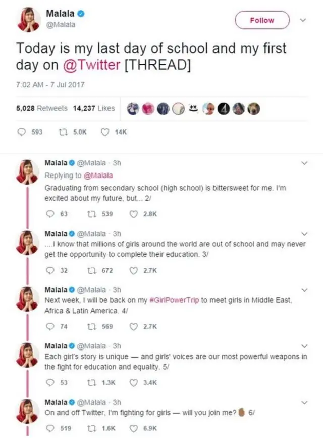ملالہ کے ٹویٹس