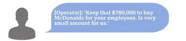 Hacker chat box saying Keep that $780,000 to buy McDonalds for your employees. Is very small amount for us.'