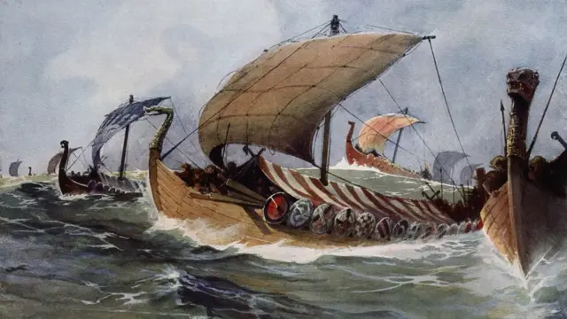 Корабли викингов. Картина Альберта Сибилла