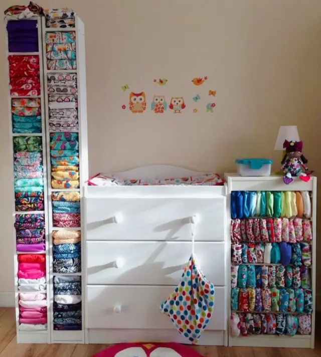 nappies stacked on shelves