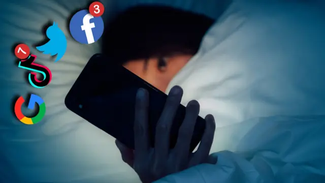 logos of Facebook, TikTok, Twitter and Google popping out of the screen