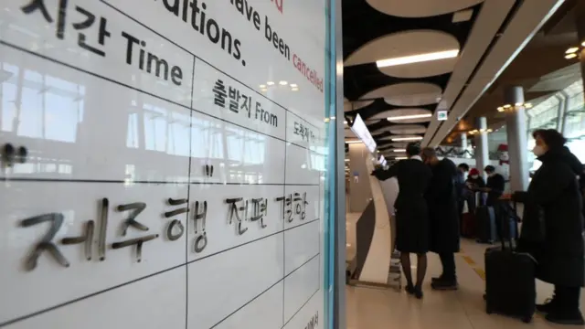 24일 강풍특보로 제주공항에서 출발하거나 제주에 도착하려던 항공편 476편이 전부 결항됐다