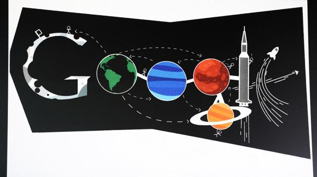A space drawing by Ryan Shea, a 7th grader at Creighton Middle School in Lakewood, is the Colorado winner in the Doodle 4 Google contest, April 29, 2014.