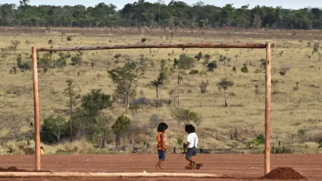 Crianças na terra indígena