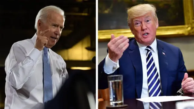 Trump anashutumiwa kuwashinikiza viongozi wa Ukraine kumchunguza hasimu wake kisiasa Joe Biden(kulia)