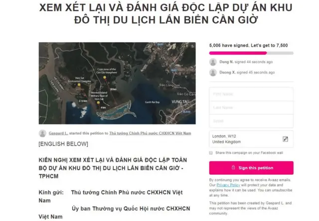 Số người ký kiến nghị việc xem xét lại và đánh giá độc lập tòa bộ Dự án khu du lịch lấn biển Cần Giờ đã vượt hơn 5.000 người.