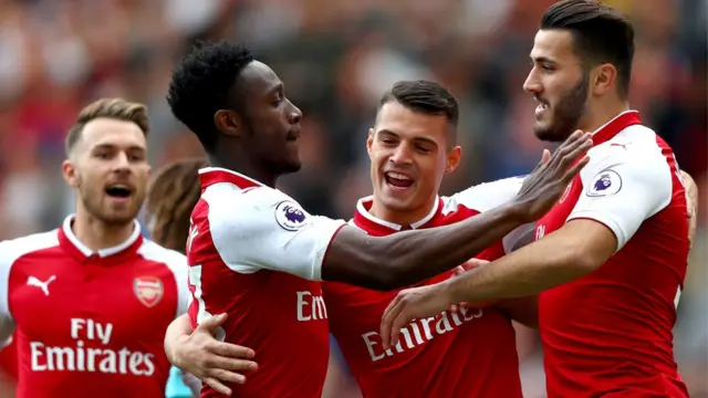 Arsenal players Welbeck, Ramsey, Kolasinac and Xhaka.