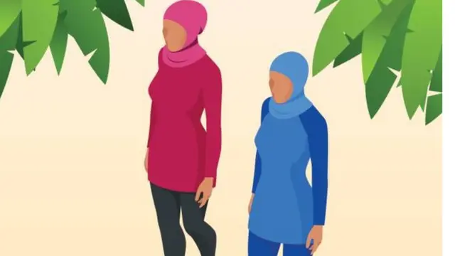 رسم امرأتين بالبوركيني