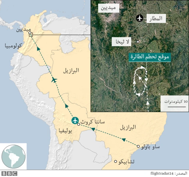 خريطة تظهر موقع تحطم الطائرة